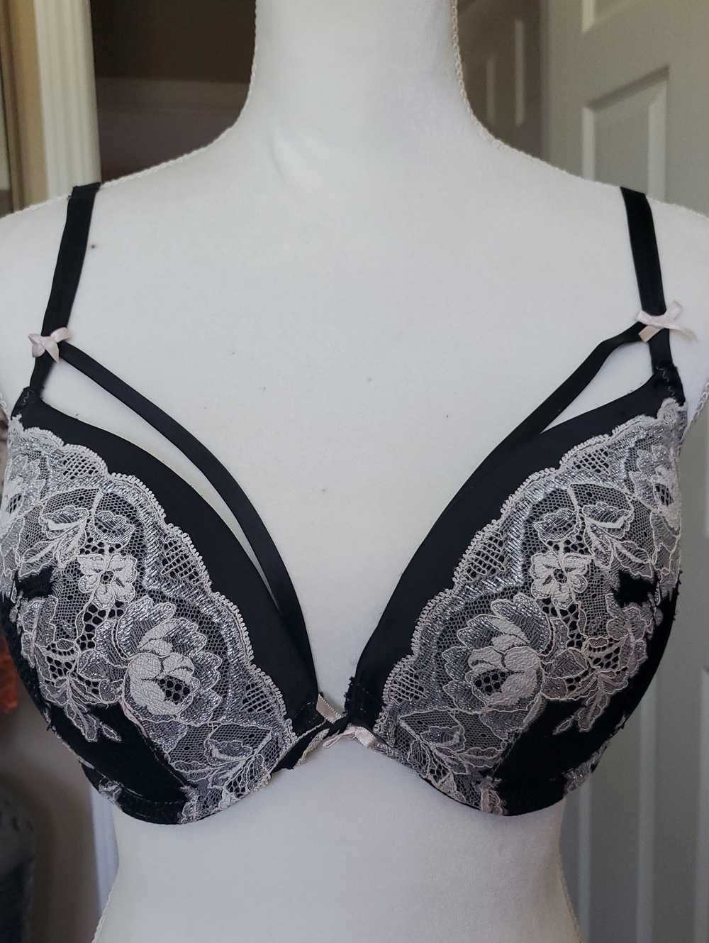 Victoria's Secret Black Bra with Ivory Lace Trim
